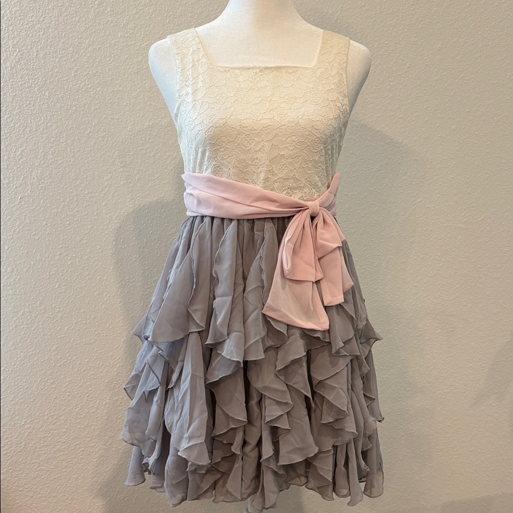 Bonnie Jean Ivory Lace Dress with Blush Sash